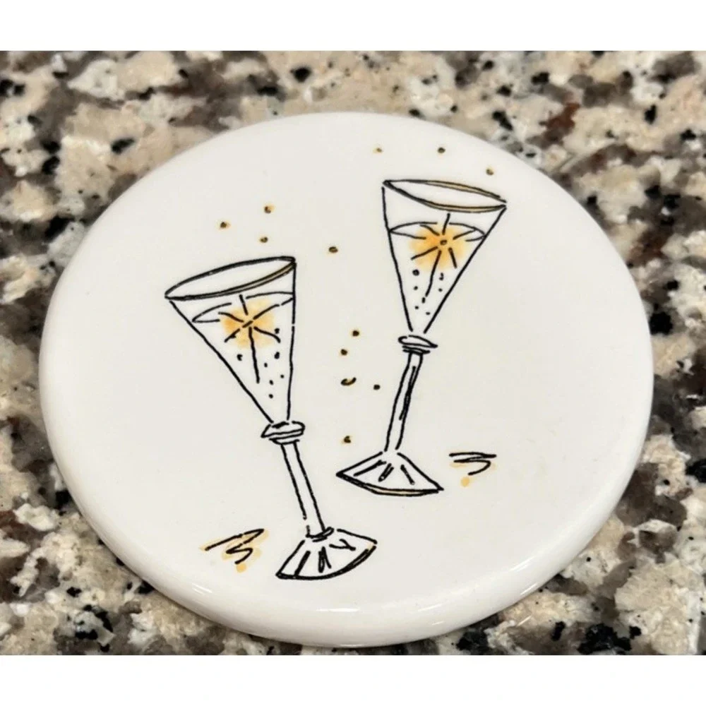 Set Of 4 Studio Nova Coasters Cocktail Time Ceramic Margarita Martini Cork Back